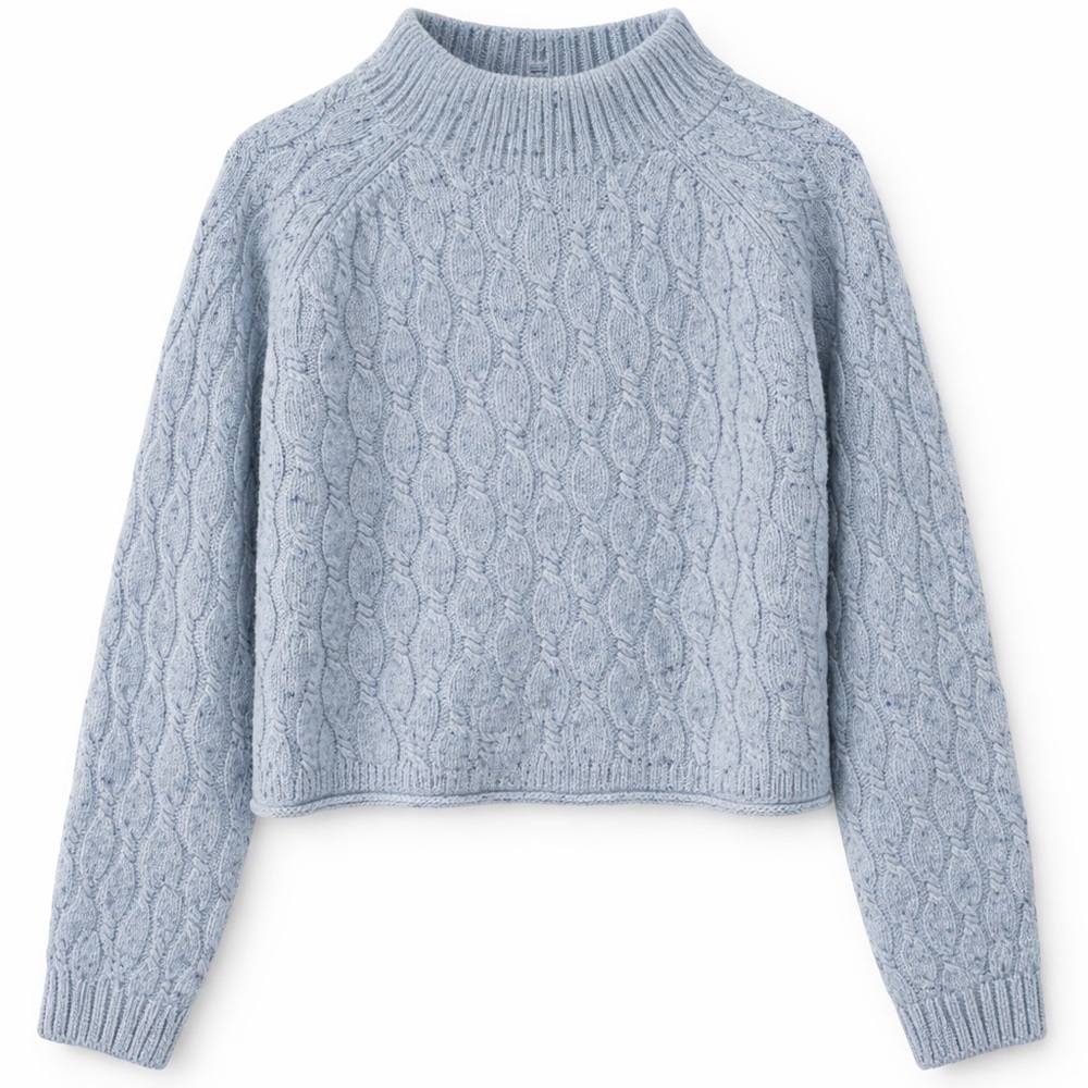 J. Crew Light Blue Roll Neck Cable Knit Sweater
